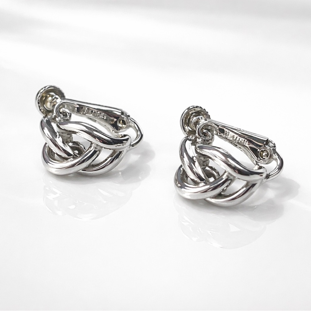 Vintage Napier Silver Tone Knot Clip On Earrings Classic Elegant